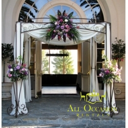 Iron Chuppah with draping, flower and 2 stand with flowers