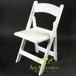 White Resin Folding Chair with Vinyl Padded Seat